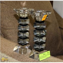 PAIR OF CRYSTAL CANDLE HOLDERS WITH MULTIPLE BLACK