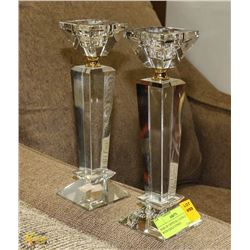 PAIR OF CRYSTAL CANDLE HOLDERS WITH GOLD TONED