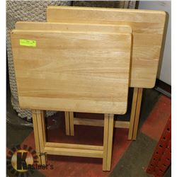 3 WOODEN FOLD UP TV TRAYS.