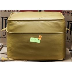 SMALL LEATHER OTTOMAN.