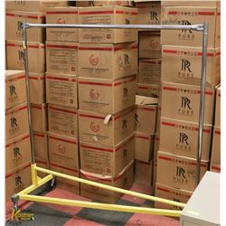STORE DISPLAY CLOTHING RACK ON CASTERS, HOLDS UP