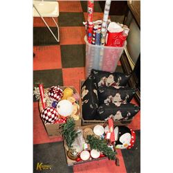 5 BOXES WITH ASSORTED CHRISTMAS WRAPS, RIBBONS,
