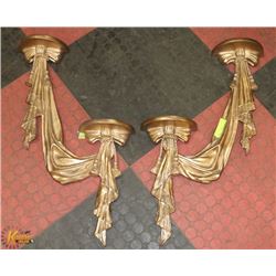 2 LARGE GOLD TONE WALL SCONES