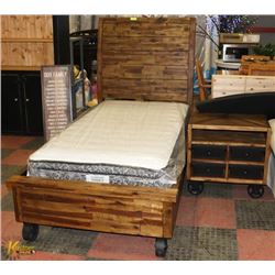 RUSTIC WOOD W/ METAL CASTORS SINGLE BEDROOM FRAME