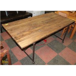 RUSTIC WOOD & METAL KITCHEN TABLE 35" X 71" X 30.5