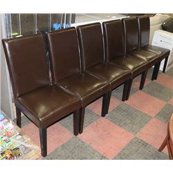 6 LEATHERETTE & WOOD CHAIRS.