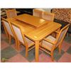Image 1 : VINTAGE WOOD & FABRIC DINING SET WITH 6 CHAIRS.