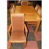 Image 2 : VINTAGE WOOD & FABRIC DINING SET WITH 6 CHAIRS.