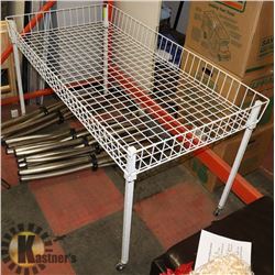 STEEL WHITE TABLES, ADJUSTABLE HEIGHT ON CASTERS