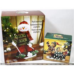 NEW PLUSH SNOWMAN SKIER AND MINI GLOBE.