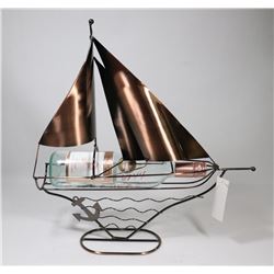 METAL WINE BOTTLE HOLDER SAIL BOAT,NEW