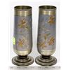 Image 1 : LOT OF 2 ETCHED METAL VASES