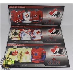 3 TEAM CANADA HOCKEY JERSEY DISPLAYS 1920 - 2002