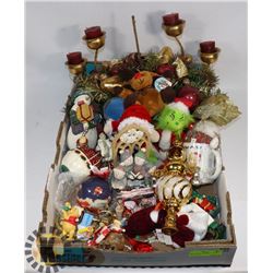 BOX FULL OF CHRISTMAS ITEMS INCL: CANDLE
