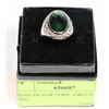Image 1 : MENS SILVER TONE GREEN GEM RING SZ 11.5