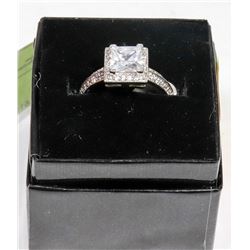 STERLING SILVER PRINCESS CUT ZIRCONIA RING SZ 9
