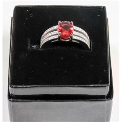STERLING SILVER RED ZIRCONIA RING SIZE 8
