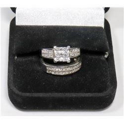 STERLING SILVER ZIRCONIA 2 PC ENGAGEMENT/WEDDING