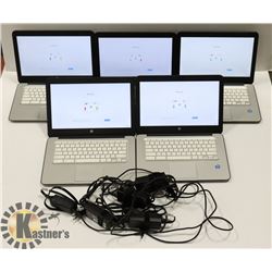 LOT OF 5 BLACK HP GOOGLE CHROMEBOOKS 14 W/ ADAPTER
