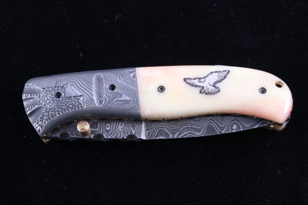 Navajo Yellowhorse Damascus Silver Eagle Knife