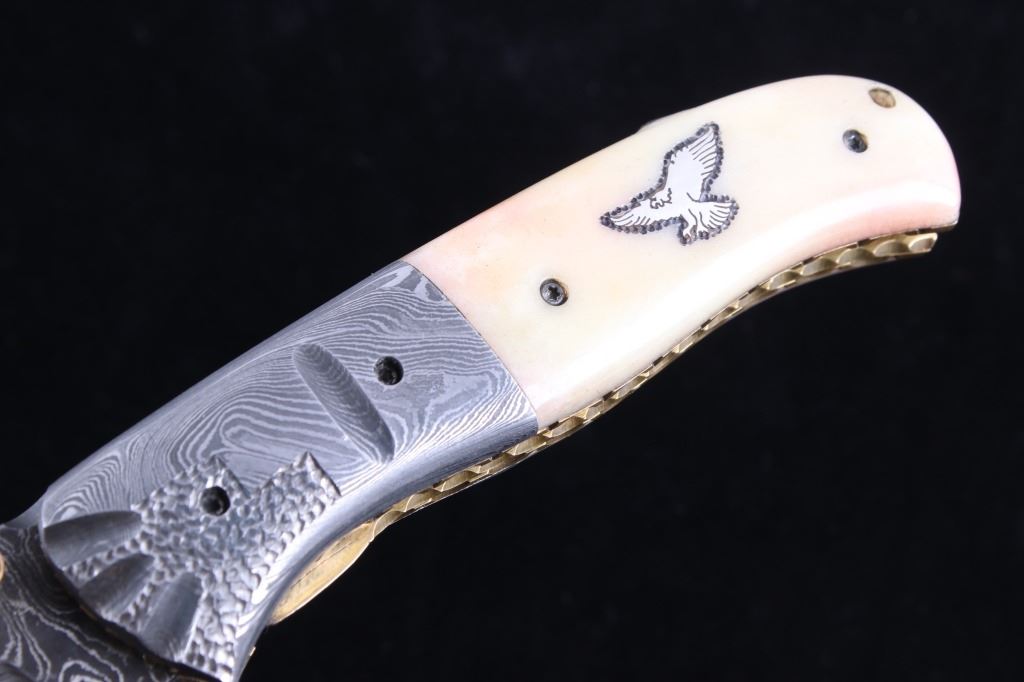 Navajo Yellowhorse Damascus Silver Eagle Knife