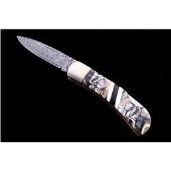 Mammoth Tusk Damascus & Jet Custom Knife