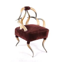 Victorian Era Steer Horn & Velvet Chair