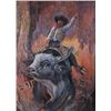 Image 2 : Signed Original Bull Rider Oil On Canvas Painting