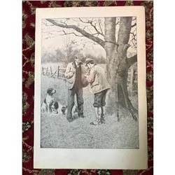 Early 1900's Half-Tone Print, A.B. Frost, The Last Match, Hunters With Dogs Smoking Pipe & Cigar