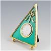 Image 1 : 5" Green Triangle Enameled Guilloche Russian Antique Style Faberge-Inspired Clock