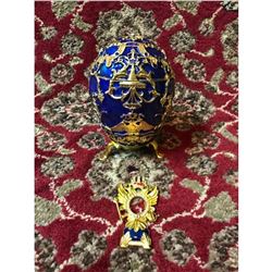 Russian Faberge-Style Royal Blue 1912 Tsarevich Trinket Jewel Box Egg