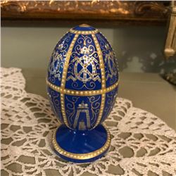 Russian Hand-made Wooden Royal Blue Monogram Egg