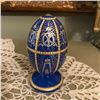 Image 1 : Russian Hand-made Wooden Royal Blue Monogram Egg