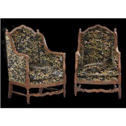 c1880 Pair of Upholstered Walnut Diminutive Wing