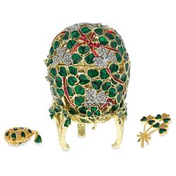 Faberge Inspired 1902 Clover Leaf Faberge Egg With Brooch And Pendant