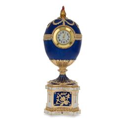 Faberge Inspired 1904 Kelch Chanticleer Blue Enamel Royal Russian Egg with Clock