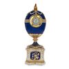Image 1 : Faberge Inspired 1904 Kelch Chanticleer Blue Enamel Royal Russian Egg with Clock
