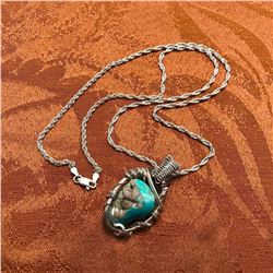 Italian Artisan Blue Turquoise & Sterling Silver Necklace