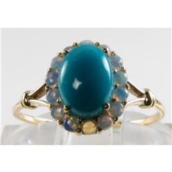 English 9K Gold Persian Turquoise & Australian Opal Cocktail Ring