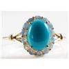 Image 3 : English 9K Gold Persian Turquoise & Australian Opal Cocktail Ring