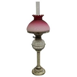 English Silverplate & Cut Glass Standing Oil Lamp