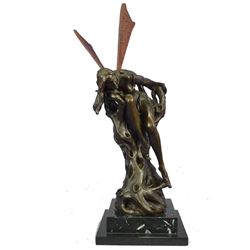 Fantasy Tinkerbell Winged Fairy Bronze Sculpture 23" x 10"