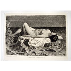 Antique 1886 Litograph Sleeping Nude Nereid Etching Bobrof Ruhende Nereide