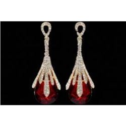 18K Gold Plated GP Red Crystal Rhinestone Wedding Drop Dangle Earrings