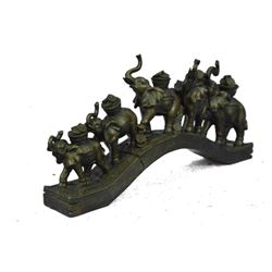 Lucky Bronze Sculpture of 5 Elephants Crossing a Bridge 7" x 14"