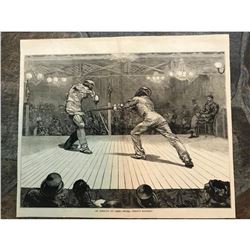 19thc Wood Engraving, Art of Fencing, Assault At Arms - Sword Versus Bayonet