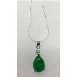 Chinese Green Jade Tear Drop On 925 Necklace