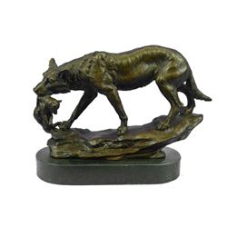 Mother Wolf Carrying Cub Bronze Metal Figurine Sculpture by Lecourtier 9" x 11"