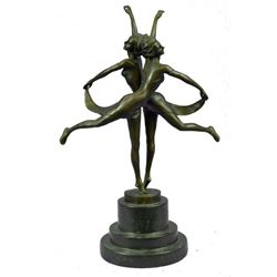 Gemini Twin Female Dancers Bronze Sculpture 14" x 9.5"