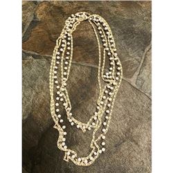 Vintage Multi Strand of Milk Glass & Metal Art Deco Flapper Beads